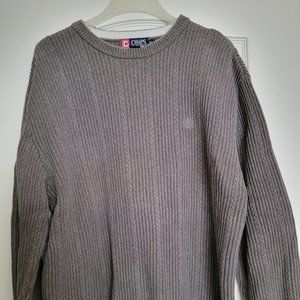 Chaps Men 's Sweater Gray Cotton Crew Neck Size XL EUC